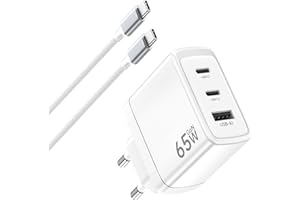 HYDOOD Cargador USB C 65W, Carga Rápida 3 Puertos PD3.0 & QC3.0, GAN II con Cable USB C Trenzado 2M, Compatible para MacBook Pro/Air, para iPhone 17/16/15, para Samsung Galaxy S25/S24/S23/S22 Ultra