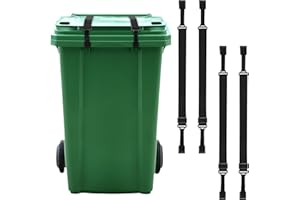 Ghshanog 4Pcs Trash Can Locks,Universal Garbage Can Strap Lock,76-152 CM Adjustable Wheelie Trash Bin Cord Strap,Rubber Coated Rope Straps for Securing Lids From Animals, Wind and Spilling