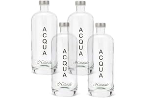 BrandPrint Set di 4 Bottiglie in Vetro per Acqua Modello Artemide 1 Litro con Tappo a Vite in Alluminio. Per Bevande e Succhi (4 Naturali)