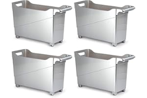 ACAN Tradineur - Pack de 4 Carritos de plástico con Ruedas y asa - N.º 1 - Cesta Organizadora para Productos de Limpieza, Baño, Cocina - Color Plata
