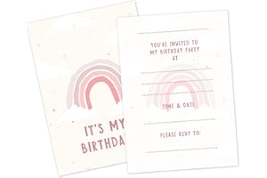 Manta Makes 12 x Pink rainbow birthday invitations for girls, party invites for girls birthday party, pink party invitations for kids (12 Invites Only - No envelopes)