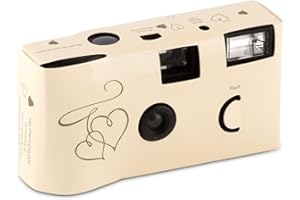 Weddingstar Disposable Cameras with Flash Cream and Gold Hearts Design Party