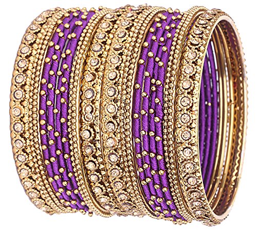 NMII Fashionable & Glossy Handmade Silk Fabric Bangle Set Studded with Zircon for Women & Girls (Orange-2.6)