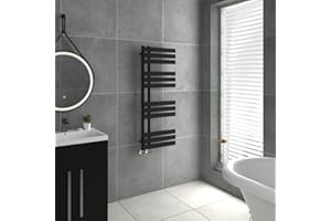 Warmehaus Designer Heated Towel Rail D Shape Bathroom Ladder Style Radiator Warmer Central Heating Black 1200x450mm
