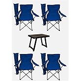 Bofigo Foldable 4 Pieces Blue Camping Chair and 50x40 cm Plastic Table Set