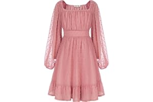 GRACE KARIN Girls Kids Long Sleeve Stand Collar Sparkle Glitter Sequin Bronzing A Line Dress