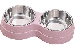 Surrui Comedero Plato para Gatos Durable Platos para Perros Seguro Dos en Uno Comedero Perro Tazón para Mascota para Gatos pequeños Perros Rosado Talla Única
