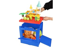 WillingHeart 25L Caja de Almacenamiento de Construcción con Tapa Caja Organizadora de Juguetes para Niños y Niñas Compatible con Bloques de Lego Contenedor Plegable 4 Cierres Apilable, Rojo Azul