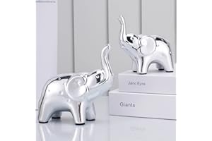 JIMBON Un par de estatuas de elefante plateado para decoración del hogar, figuras de estilo moderno, adornos de estante para sala de estar, oficina, escritorio, estantería, adornos dorados de cerámica