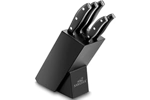 sabatier international Bloc de Cuisine avec 5 Couteaux de Cuisine, Lames en INOX, Manches en ABS Noir