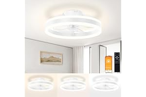 GAWENTINY Deckenventilator Mit Beleuchtung 60W Dimmbare Deckenlampe mit ventilator Mit Fernbedienung Und APP 6 Geschwindigkeiten Lampe Mit Ventilator Timer Schlafzimmer Wohnzimmer Licht (Weiß, Ø 50cm)
