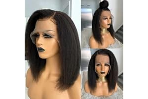 Fereowth 13x4 Lace Front Yaki Kinky Straight Wigs Perruque Femme Naturelle Bresilienne Perruque Cheveux Humain Glueless Wigs for Women 150% Densité 16Pouces (40cm)