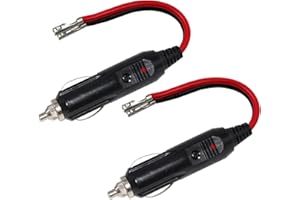 KUNCAN Car Cigarette Lighter Male Plug with Leads, 2 pack Replacement 12 Volt Male Cigar Plug to Bullet Female Terminal Car Adapter Dc Battery Charger cable 10A Fuse Protection with LED Light