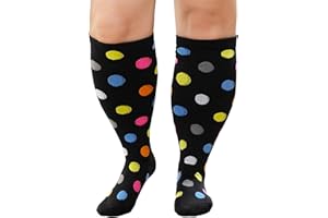 ZFSOCK Bas de Contention Femme Homme: Chaussettes de Contention Compression Grande Taille Gros Mollet 20-30mmhg pour Infirmiere Running Sport Voyage Grossesse XXL-7XL Noir Beige 1 Paire