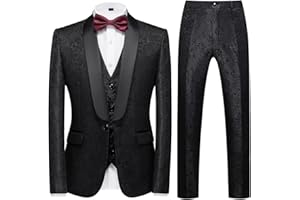 KUDORO Abito da Uomo 3 Pezzi Paisley Slim Fit Abiti da Sposa Abito Elegante Cerimonia Abito da Smoking Blazer Gilet Pantaloni