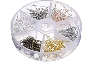 Febbya Ganci per Orecchini,120 Pezzi Monachelle per Orecchini Gancio con Scatola di Plastica per Orecchini Creazione Fai da Te Senza Nichel Argento Dorato 18mm*2mm*0.8mm