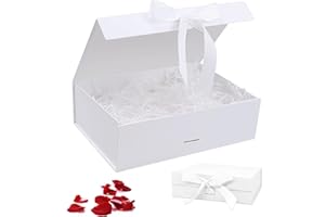 KERANEET Geschenkverpackung Box 21 * 17 * 7cm Geschenkbox mit Deckel Geschenkverpackung Geburtstag Geschenk Box für Hochzeiten Geburtstage Jubiläen - Weiß