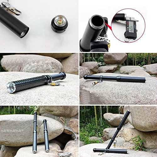Tping Zoomable CREE Q5 LED Taschenlampe Lange Spikes Mace Baseballschläger Form Taschenlampe für Selbstverteidigung, Camping, Wandern (Schwarz) - 8