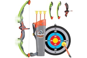 Foreverup Tiro con Arco per Bambini, Set per Tiro ad Arco, può Essere Piegato, Set di Tiro ad Arco, con 3 Ventose Frecce, Luce LED Arco, Bersagli e Faretra, per Interni ed Esterni Gioco