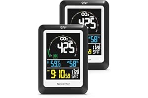 Newentor CO2 Monitor, Air Quality Monitor Indoor Carbon Dioxide Detector with Voice Alert Large Display, Temperature Humidity, Alarm Clocks for Home, RV, Office, Classroom, 400-5000ppm, Black,2 PCS