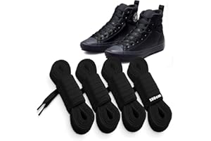 MARKETIFAR Lacets Noirs pour Baskets-4 Paires Lacet Noir-Lacet Chaussure-Parfait pour Converse Haute-Lacets Noirs plats-150 cm-8 œillets