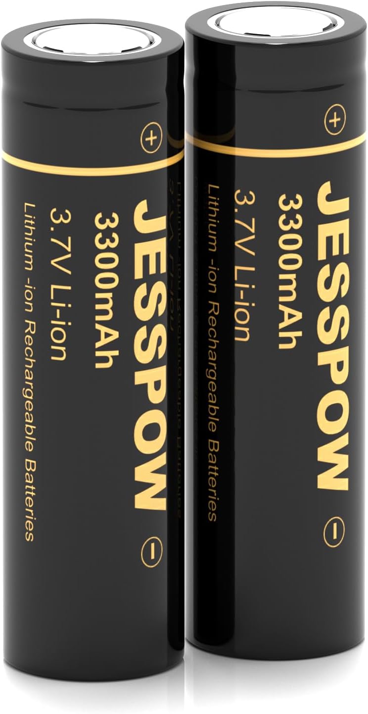 3.7 Volt Pilas Recargables, 3300mAh Top Plana Recargable Batería Adecuado para Linternas, Cámaras, Ventiladores Pequeños (2Pcs)