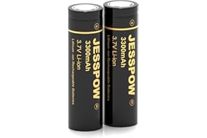 JESSPOW 3.7 Volt Pilas Recargables, 3300mAh Top Plana Li-Ion Recargable Batería Adecuado para Linternas, Cámaras, Ventiladores Pequeños (2Pcs 18650 Flat Top)