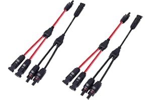 Dongge Solar Connection Y-Branch Parallel Adapter Solar Panel Cable Plug Distributor Photovoltaic Branch Plug and Socket Supports 30A High Current Red and Black Cable 2 Sets