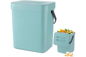 Zyluniy Bidone per compost da cucina, 3 l, biometrica da cucina, piccolo, da appendere, per piano di lavoro, contenitore con coperchio, compostiera per cucina, casa, bagno, camera da letto, blu