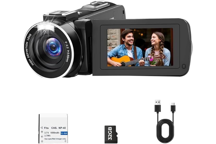 Camcorder Video Camera 2.7K for YouTube Cam Corder 48MP 18X Digital Zoom Video Recorder with 3.0" 270° Rotation Screen Battery 32GB SD Card for Vlogging Travel