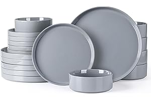 GBHOME Dinnerware Set for 6, 18 Piece Speckled Plates and Bowls Set with Glazed Bottom, Chip & Scratch Resistant Stoneware Plates Sets, Dishwasher & Microwave Safe Dishes, Limestone