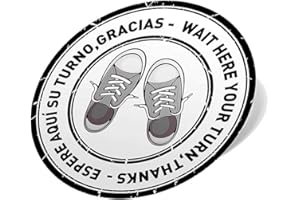 Oedim Pack de 4 Uds de Pegatinas para el Suelo Espere Aquí Su Turno, Gracias - Wait Here Your Turn, Thanks | Vinilo Adhesivo Antideslizante | Color Blanco y Negro