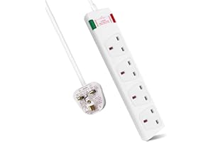ExtraStar 4 Way Extension Lead with Surge Protection, 13A/250V~ Multi Sockets Power Strips, 3120W Fused UK Plug Wall Mounted Power Socket with 1M Extension Cord-White