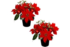 Caliko Pk2 Christmas Artificial Flowers for Graves | Bauble and Poinsettia | Cemetery Artificial Grave Flower Pots | Durable Grave Pot for Floral Arrangement Decorations