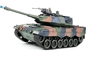 s-idee® RC Tank S822 German Leopard Military Camouflage Green 1:18 2.4 GHz Battle Tank with Shooting Function