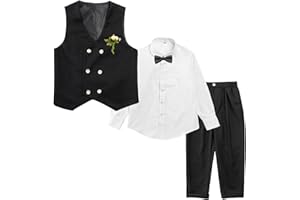 LOLANTA Traje Formal de 4 Piezas para niño, Conjunto de Chaleco de Doble Botonadura, Ropa para Ocasiones de Fiesta de Bodas de cumpleaños para niños, 2-13 años