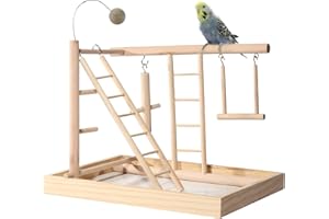 JasCherry Vogel Spielplatz Papagei Spielplatz Holz Gym Vogelständer Barsch Turnhalle Leiter Laufgitter Spielzeug Übungsspiel für Wellensittiche Nymphensittich mit Tablett Schaukel #C