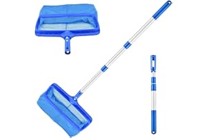 Prelisee Pool Kescher mit Teleskopstange, Tief Kescher Pool Skimmer Netz, Großformat Kescher Pool Feinmaschig für Schwimmbad, Teich, Fischteich, Wasserpark (Mit Griff)