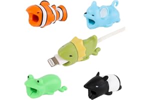NQEUEPN 5pcs Data Cable Protector Animals Bite, Cute Charging Cable Savers Clown Fish Malayan Tapir Lizard Mouse Frog Charger Cord Savers for Most Cellphones and iPad Chargers