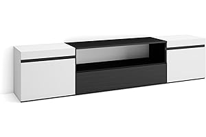 Skraut Home - Mobile TV Soggiorno | Ampio spazio a disposizione | 200x45x35cm | Per TV fino a 80" | Mobile Soggiorno | Stile moderno | Bianco e nero