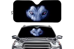 Hixingo Auto Frontscheibe, Sonnenschutz für Windschutzscheibe, 3D Tier Auge Motiv Frontscheibenabdeckung, Faltbares Design Auto Sonnenschutz, UV-Schutz, für meisten Autos (Wolf)