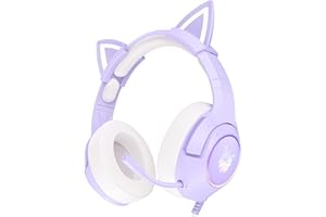 PHNIXGAM Gaming-Kopfhörer FÜR PS4, PS5, Xbox One (Ohne Adapter), Kabelgebundene Kopfhörer Mit Katzenohren, GeräuschunterdrÜCkendes Mikrofon, RGB, Surround-Sound FÜR PC, Mobiltelefon, Lila