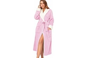 RONGTAI Women's Flannel Bathrobe with Ombre Wrap and Contrast Colours - Long Waist Coat with Sash