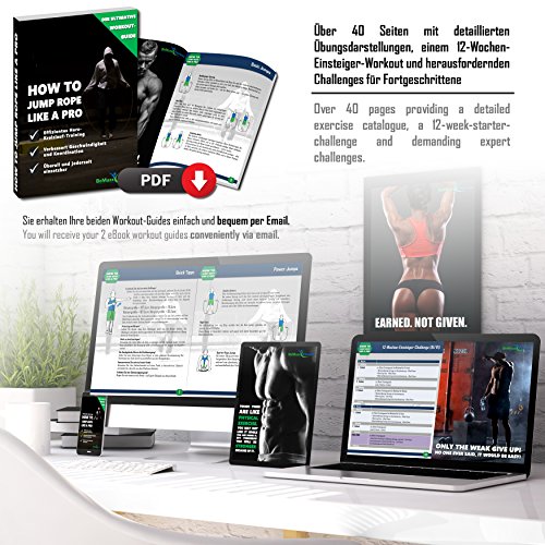 Springseil Speed Rope II von BeMaxx Fitness + Trainingsguide & Extra Seil – Super dünnes & leichtes verstellbares Stahlseil + Kugellager – Crossfit, Profi Sport, Boxen, Training, Erwachsene - 6