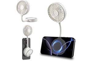 Hoerrye Mini ventilateur portable – Batterie rechargeable, compatible avec MagSafe, 3 réglages de vitesse avec anneau de support USB, petit ventilateur de bureau pour iPhone 16/15/14/13 Pro Max, blanc
