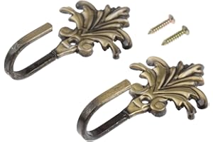 Hicello 2Pcs Bronze Vintage Maple Leaves Curtain Drapery Tieback Door Wall Towel Cloth Coat Hook Holder With Screws