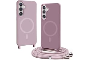 BGHHEU Handykette Hülle kompatibel mit Samsung Galaxy S24 Plus mit Band,Handyhülle Kompatibel mit MagSafe,Abnehmbar Kordel zum Umhängen Silikon Case Magnetische Handyhülle,Roségold