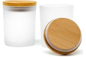 R FLORY Juego de 2 tarros de vidrio de 7 + 7 onzas con tapas de bambú, para baño, bastoncillos de algodón (blanco esmerilado)