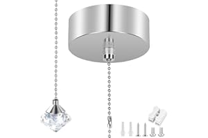 Cetoon Pull Cord Light Switch Bathroom - Crystal Pendant Bathroom Pull Cord Ceiling Switch, 150cm Cord Pull String Cylinder for Bathroom Chandeliers Accessories(Silvery)
