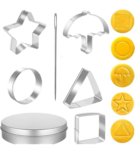 12pcs Emporte-Pièces en Acier Inoxydable, Outils de Fabrication de Bonbons Dalgona Coréens avec Parapluie Triangle Étoile Moules à Biscuits Ronds pour Noël Cadeaux Fête Dans